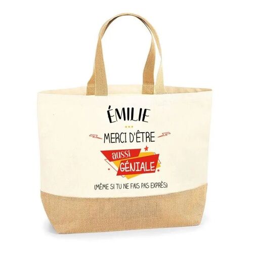 Sac Émilie géniale sans faire exprès | Cabas de Plage Courses Coton et Toile de Jute Idée Cadeau Femme