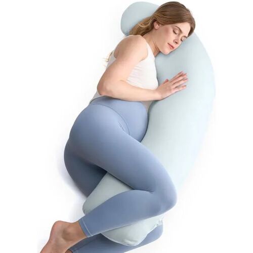 Momcozy Coussin De Grossesse En J - Soutien Latéral Confortable Pour Dormir, Couleur Bleu.