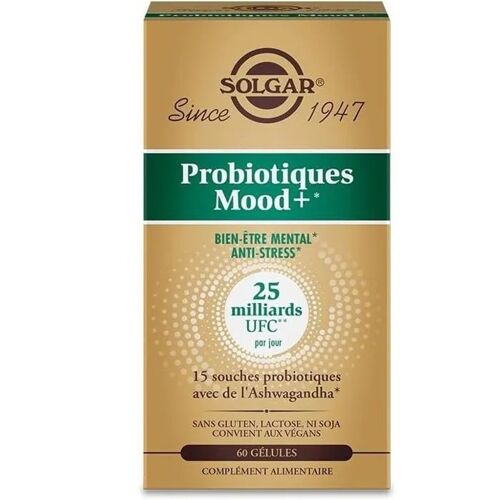Solgar Probiotiques Mood+ Ashwagandha ¿ 25 Mds Ufc ¿ 15 Souches Vivantes ¿ Gastro-Résistant ¿ Microbiote Intestinal ¿ 60 Gélules¿. 