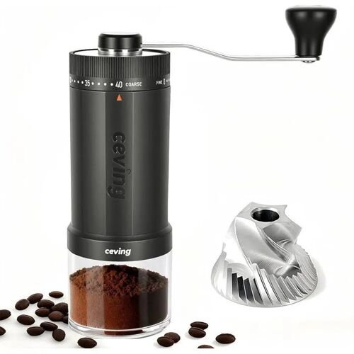 Ceving Moulin À Café Manuel 60g - Broyeur Céramique, 40 Réglages Pour Espresso, Moka, Filtre & Piston, Gris Élégant.