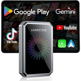 LAMTTO Adaptateur CarPlay Sans Fil AI Box Android - Google Play, Gemini AI, HDMI, AirPlay, USB, WiFi, Bluetooth, OTA.
