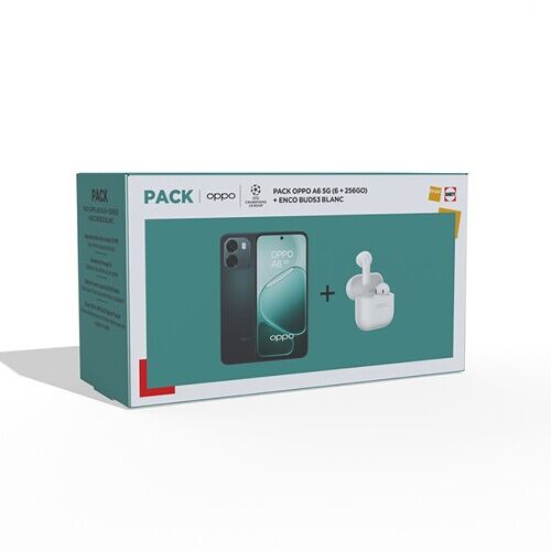 Smartphone Oppo Pack Fnac A6 6,75" 5G Double Nano SIM 256 Go Noir Saphir + Enco Buds3 Blanc neige