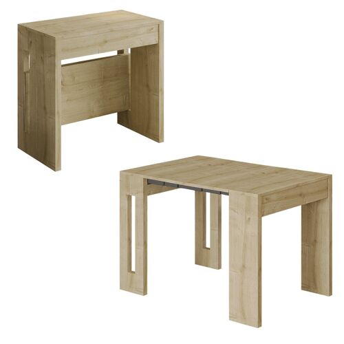 Table repas extensible en bois "Nivo" - 80 x 44 x 76 cm - Beige