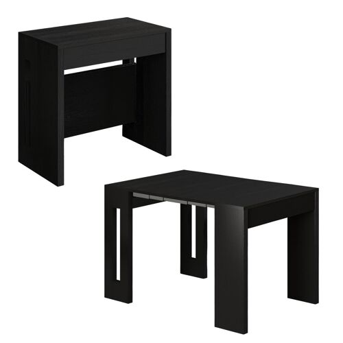 Table repas extensible en bois "Nivo" - 80 x 44 x 76 cm - Noir