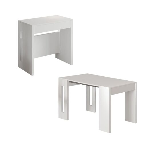 Table repas extensible en bois "Nivo" - 80 x 44 x 76 cm - Blanc