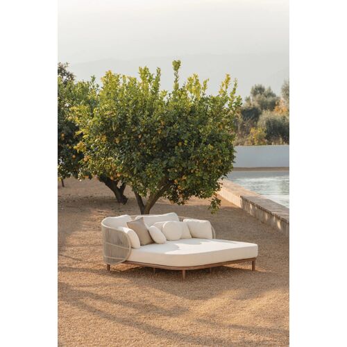 Chaise Longue Double Avec Coussins En Bois D'acacia Et Corde Tressée Capri Beige Crème