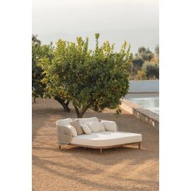 Chaise Longue Double Avec Coussins En Bois D'acacia Et Corde Tressée Capri Beige Crème