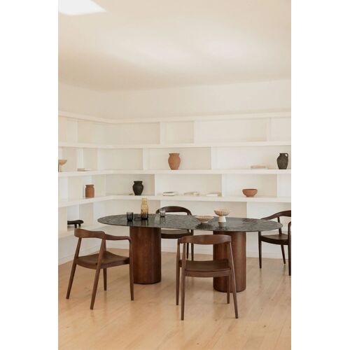 Table à manger ovale 220x110 cm en verre trempé et MDF Asgri Brun Cendré Foncé