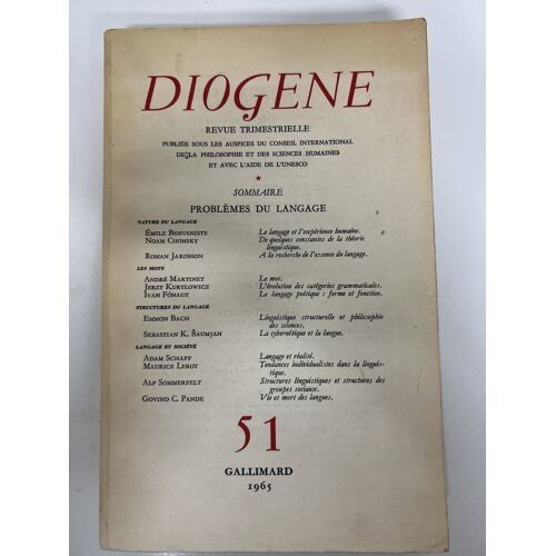 Diogène N°51 — Problèmes Du Langage — Gallimard — 1965