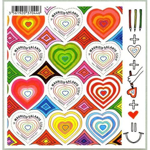 France 2011, Très Beau Bloc Feuillet Neuf** Luxe Yvert 131, Pour La Saint Valentin, Le Coeur Par Maurizio Galante, 5 Timbres Yvert 4528, "Colorie Moi !"