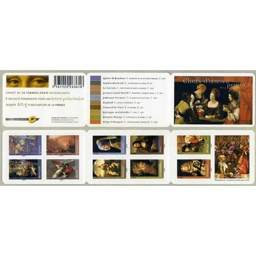 France 2008, Très Belle Bande Carnet Neuve** Luxe Yvert 150, Chefs D'oeuvre De La Peinture, 10 Timbres Yvert 150 À 159, Giotto, Raphael, Vinci..., Validité Permanente, Collection Ou Affranchissement.