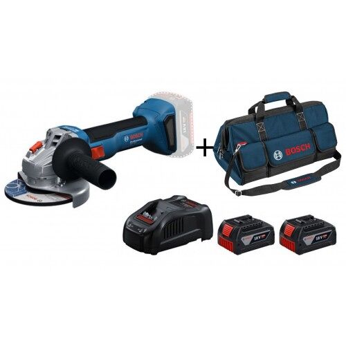 Pack Meuleuse d'angle sans fil PRO GWS 18V-8 125mm 06019N9000 + 2 batteries 4.0Ah + chargeur + Sac BOSCH
