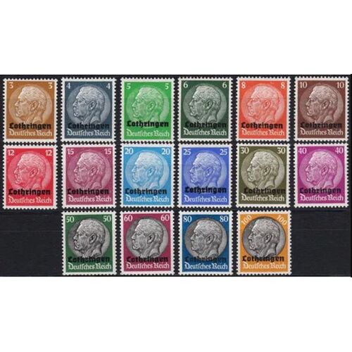 Allemagne, Annexion De La Lorraine 1940, Très Belle Série Complète Timbres Neufs** Luxe Yvert 24 À 39, Maréchal Hindenburg Avec Surcharge "Lothringen"