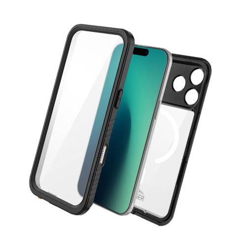 Coque MagSafe Intégrale 360° pour iPhone 17 Pro Max Étanche IP68 Drop-Test 2m Eiger Noir / Transparent