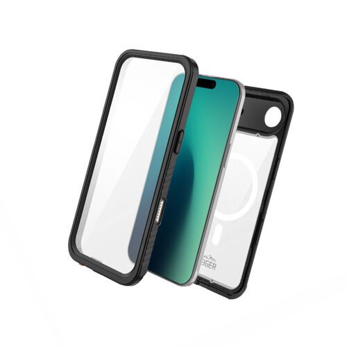 Coque MagSafe Intégrale 360° pour iPhone Air Étanche IP68 Drop-Test 2m Renforcé Eiger Noir / Transparent