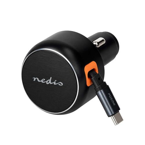 Chargeur de Voiture 30W avec Câble Rétractable USB-C PD Nedis Gris foncé
