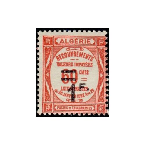 Algérie, Colonie Française 1926 / 32, Très Beau Timbre Taxe Neuf** Luxe Yvert 23, Recouvrement Valeurs Impayées, 60c. Vermillon Surchargé "1f.", Cote 25 Euros.