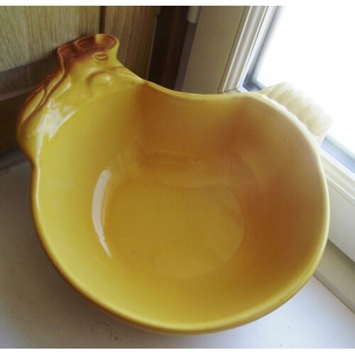Plat Creux Profond Vintage En Terre Cuite Émaillée Forme Poule
