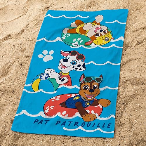 Serviette De Bain Et De Plage Imprimée 100% Coton, Pat Patrouille Water Bleu