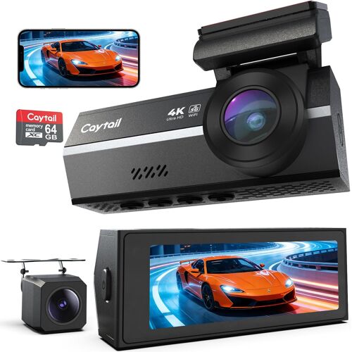 Dashcam Voiture Avant Arrière 4K+2K avec Carte SD 64GB, 5GHz WiFi Camera Voiture, Dash Cam Grand Angle 170°, Vision Nocturne WDR, Écran 3,2", G-Capteur, Mode Stationnement 24H