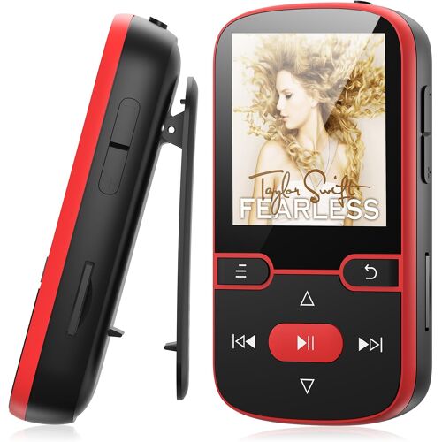 64 Go Lecteur MP3 Bluetooth 5.3 avec Clip Musique Sport, écran TFT 1,5" | 28g ultra-léger sport, touches physiques, son HiFi : FM, enregistrement, lecture aléatoire, répétition
