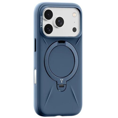 Coque pour iPhone 17 Pro Max - PC+Silicone, Bleu, Con Support