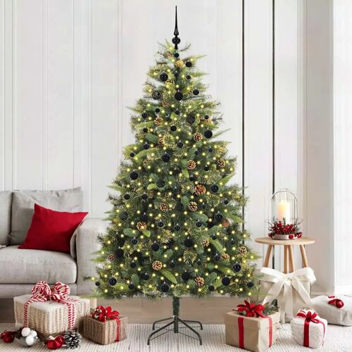vidaXL Sapin de Noël artificiel avec branches pliables et cônes 210 cm