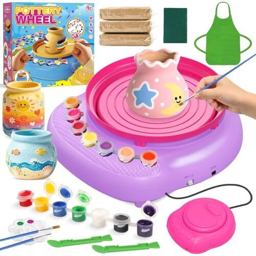Fozcmisw Tour De Potier Enfant 6-12 Ans, Kit Créatif Diy Avec 3 Argiles Autodurcissantes, 16 Peintures, Outils & Tablier ¿ Cadeau¿.