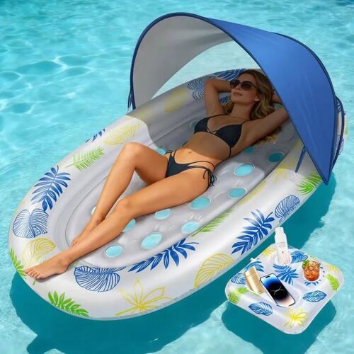 Jonrryin Matelas Gonflable Piscine 180x110 Cm - Tanning Pool Adulte Avec Auvent Amovible & Effet Lumineux Pour Fêtes.