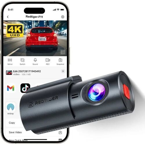 REDTIGER F11 Dashcam 4K Voiture, WiFi & App, Vision Nocturne, WDR, Discrète, Enregistrement Boucle, Mode Parking 24H, 256Go Max.