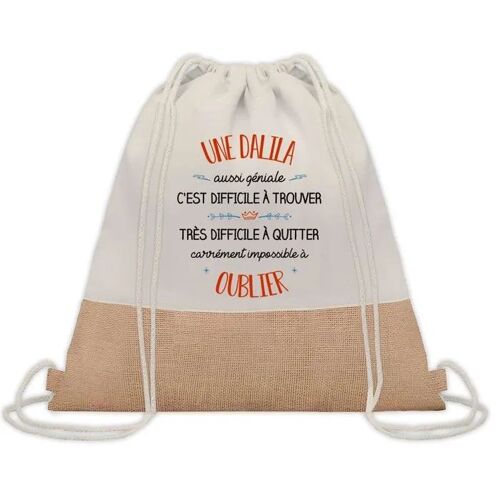 Sac à Dos Toile et Jute Dalila Aussi Géniale ¿ Sac avec Cordelettes ¿ Idée Cadeau Original Collègue, Anniversaire, Départ Retraite