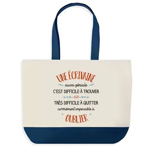 Sac Shopping Bleu Écrivaine Aussi Géniale ¿ Cabas Coton Solide & Pratique pour Courses, Travail ¿ Idée Cadeau Original Collègue