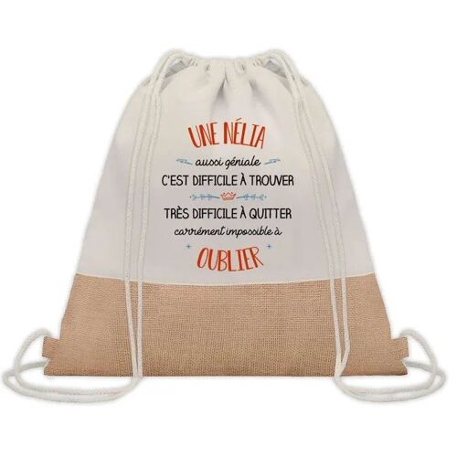 Sac à Dos Toile et Jute Nélia Aussi Géniale ¿ Sac avec Cordelettes ¿ Idée Cadeau Original Collègue, Anniversaire, Départ Retraite