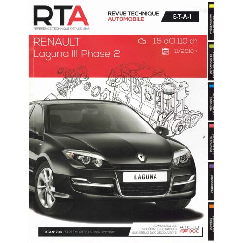 Revue Technique Automobile - 796 - Septembre 2015 - Renault Laguna 3 Phase 2 Diesel (2010 À 2013)