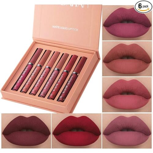Ensemble De Maquillage De Rouge À Lèvres Liquide Mat 6pcs, Tasse Antiadhésive À Usure Longue Durée Liquide Mat Ne Se Décolore Pas Brillant À Lèvres Imperméable (Set A) 