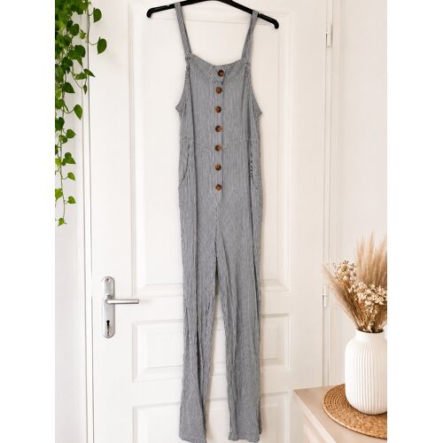 Combi-Pantalon Hollister 34 (Xs) Rayée Gris & Blanc ¿ Neuve ¿ Boutons Effet Bois ¿ Style Été
