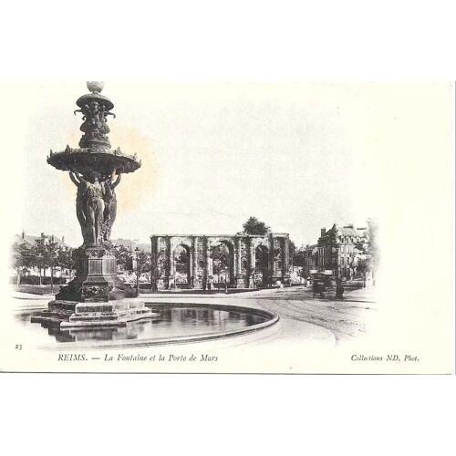 Carte Postale Reims - La Porte Mars Et La Fontaine (Non Circulée)