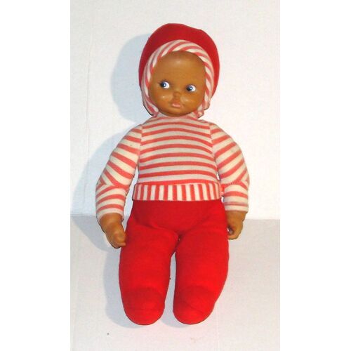 doudou poupée clodrey rayé rouge peluche bébé 38 cm