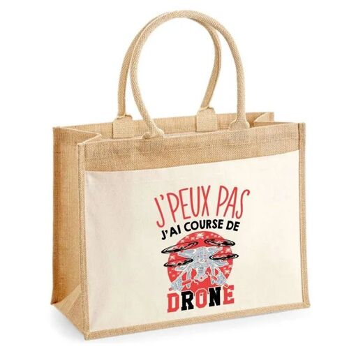 Cabas Jute avec poche Course d'orientation J'peux pas | Cadeau Passionné Anniversaire Noël Sac de shopping grande pochette