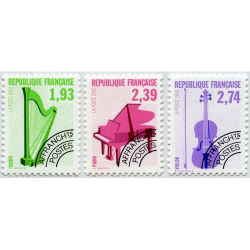 France 1990, Très Beaux Timbres Préoblitérés Neufs** Luxe, 3ème Série Instruments De Musique, Yvert 210 Harpe, 211 Piano, Et 212 Violon.