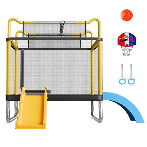 Trampoline Pour Enfants-Duoku-Avec Filet De Sécurité Et Toboggan, Mini-Trampoline Pour Intérieur Et Extérieur, Forme Rectangulaire