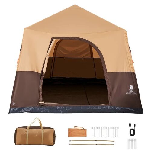 Tente Gonflable-Duoku-Pour 8 Personnes, Camping En Famille, Équipée D'une Pompe Rechargeable, Tubes D'air En Tpu, Beige