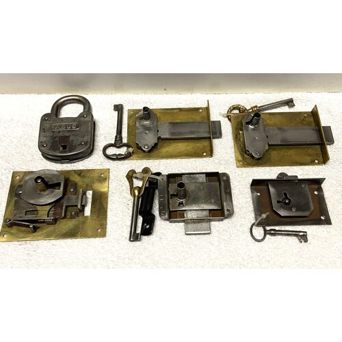 Lot 5 Anciennes Serrures à Clé Forée Meuble Ancien Tiroir + KDO Cadenas ABUS