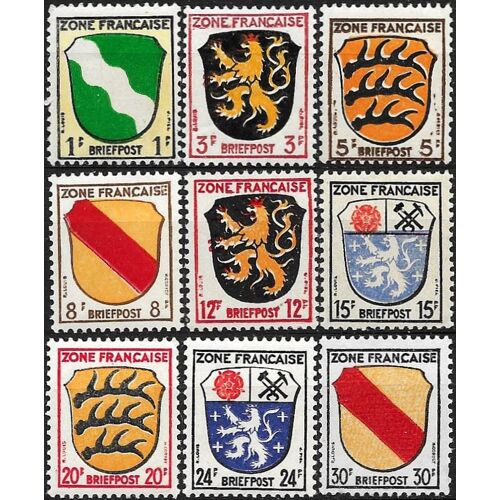 Allemagne, Occupation Française 1945, Belle Série Armoiries, Timbres Neufs** / * Yvert 1 À 10 - Sauf 5.