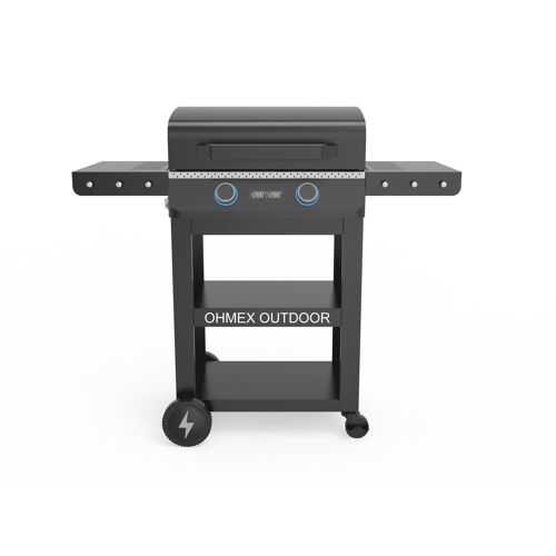 Grill électrique 2 brûleurs, tablettes latérales rabattables 2300W - OHM-GRIL-5233EU OHMEX