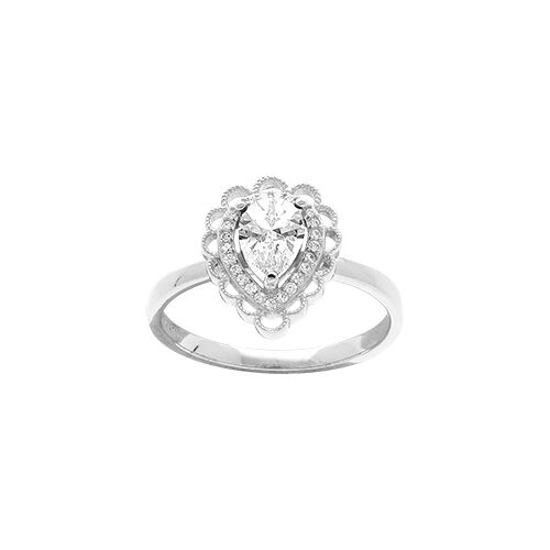 Bague Argent Rhodié Goutte Oxydes Blancs Sertis Avec Contour Dentellé