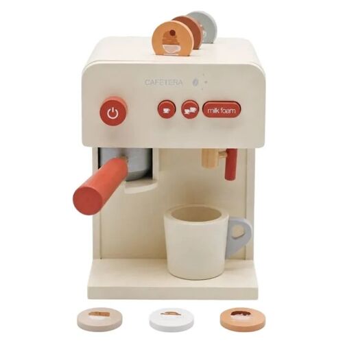 Machine à Café en Bois GINGER HOME pour Enfant avec Tasse et Accessoires, Bois Massif, 16x13x22 cm