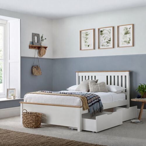 Chester White Wooden Bed Double No Drawers