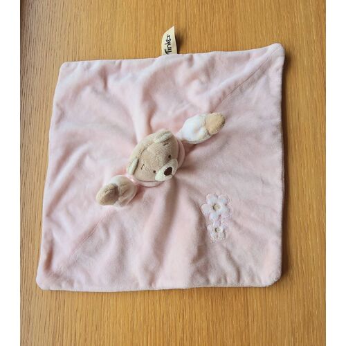 Doudou plat Ours Tinka fleurs rose beige 30cm