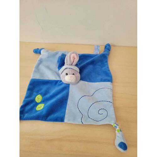 Doudou lapin gris bleu feuilles gipsy